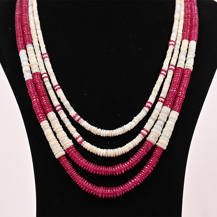 RUBY AND OPAL FLAT BEADS