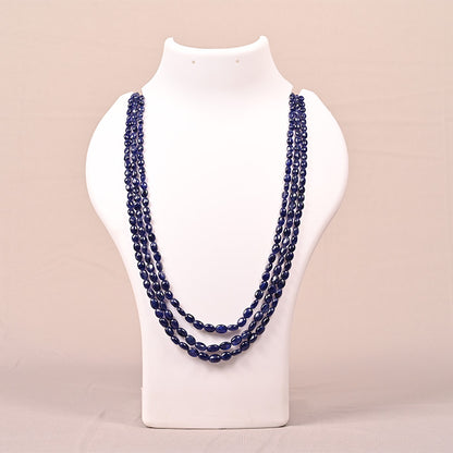 BLUE SAPPHIRE BEADS OVAL SHAPE 3 LINE