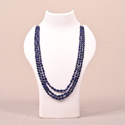 BLUE SAPPHIRE BEADS OVAL SHAPE 3 LINE