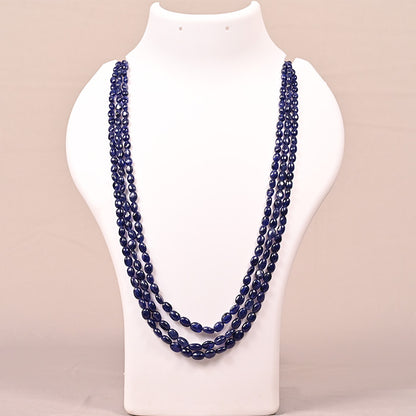 BLUE SAPPHIRE BEADS OVAL SHAPE 3 LINE