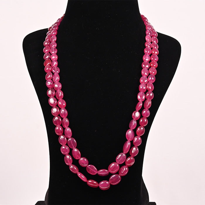 Natural Ruby (Manik) tumble beads, 2-line strand — close-up
