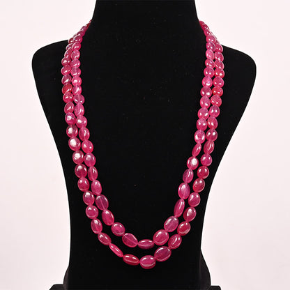 Natural Ruby (Manik) tumble beads, 2-line strand — close-up