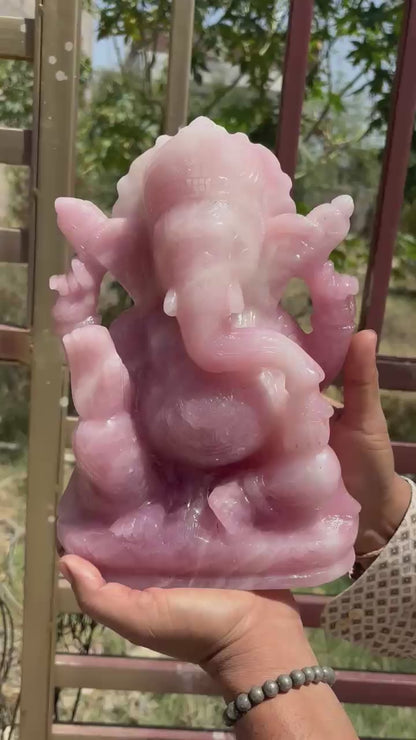 ROSE QUARTZ GANESH IDOL