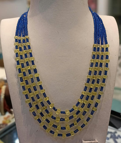 LEMON QUARTZ WITH BLUE SPINAL BEADS NECKLACE